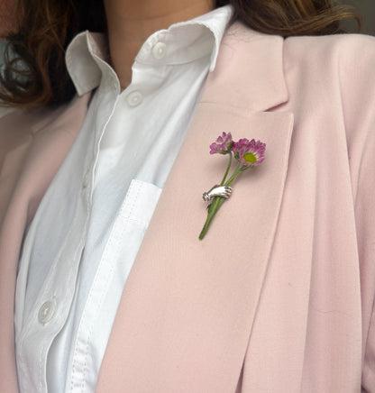 Holding Flowers Hand Lapel Pin