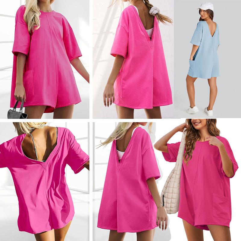 Women's Oversized Athletic Jumpsuit Casual Romper Overall Workout Tee Hot Short Romper