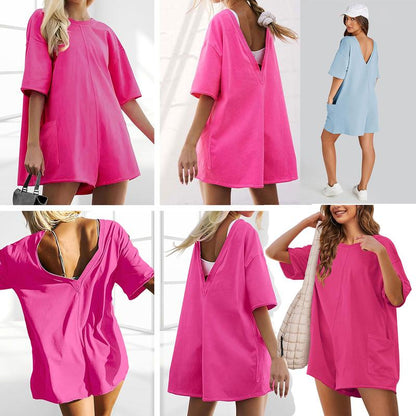 Women's Oversized Athletic Jumpsuit Casual Romper Overall Workout Tee Hot Short Romper