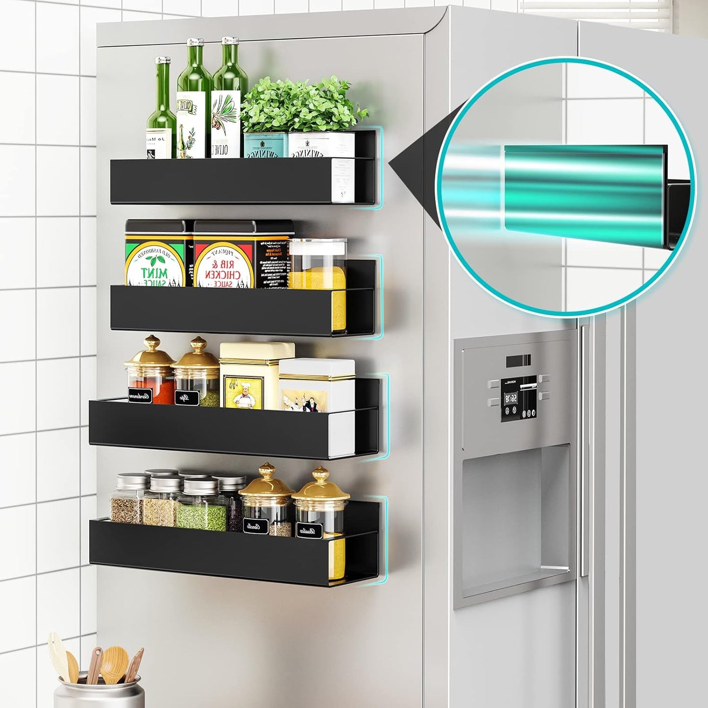 🔥Punch-free Magnetic Storage Rack Organize —— Space-saving Kitchen Organizer
