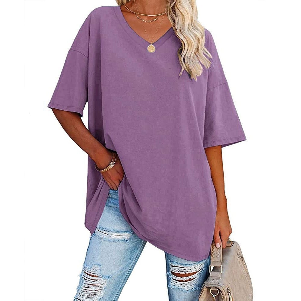 👚 Women's Plus Size V Neck T Shirts Summer Half Sleeve Tees Casual Loose Fit Cotton Tunic Tops 💖
