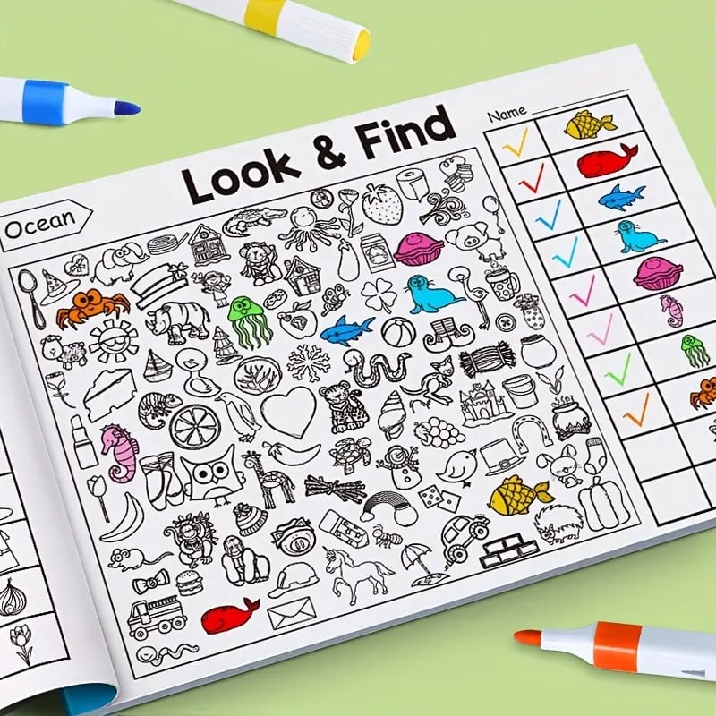 ✍️🧠Interactive Look & Find Coloring Book - ✨Ages 3+, 1000+ Pictures, Preschool Learning & Family Fun