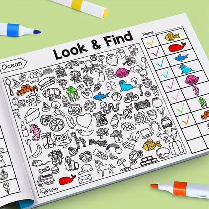 ✍️🧠Interactive Look & Find Coloring Book - ✨Ages 3+, 1000+ Pictures, Preschool Learning & Family Fun