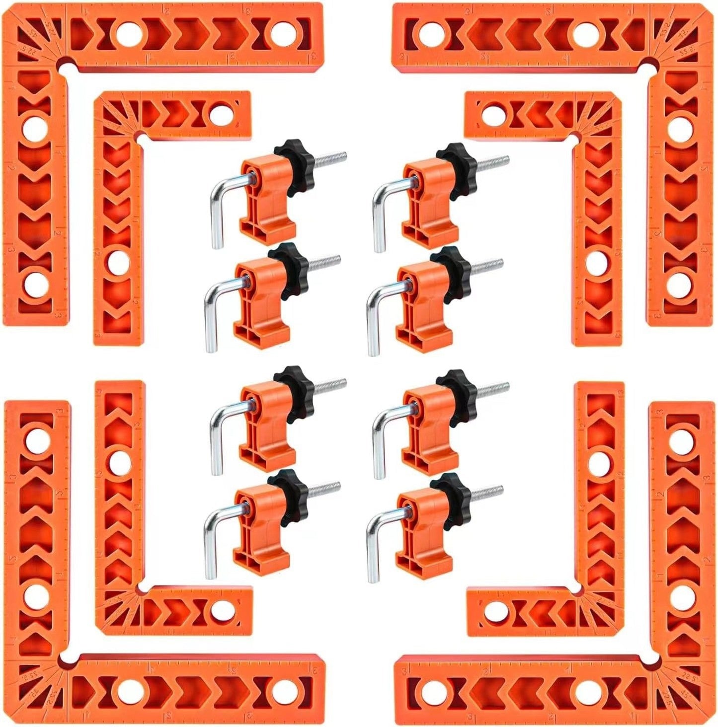 🔧90 Degree Corner Clamp & Positioning Square Set - (3" 4")inch x 8 Right Angle Clamp with 8 Clamp ABS Plastic L-Shaped Tool