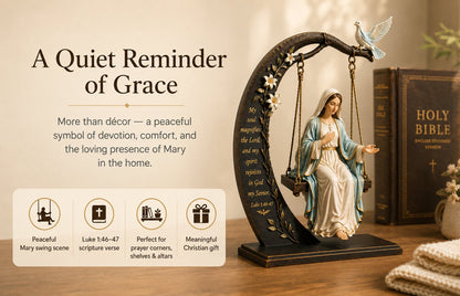 🔥Last Day Promotion! ✝️ Blessed Mary Cradle Swing Ornament – Luke 1:46–47 Faith Table Decor | Holy Virgin Prayer Sculpture with Dove & Crescent Arch Home Decoration