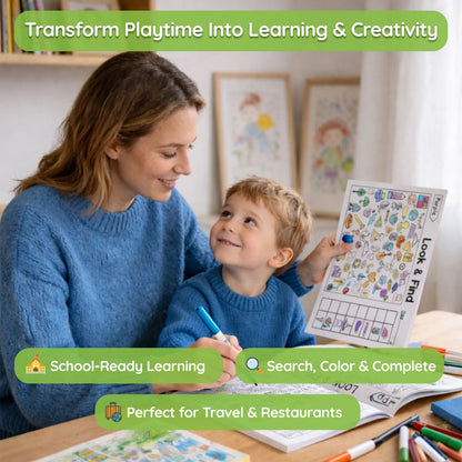 ✍️🧠Interactive Look & Find Coloring Book - ✨Ages 3+, 1000+ Pictures, Preschool Learning & Family Fun
