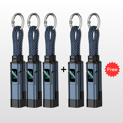 🔌 4-in-1 Charging Cable with Digital Display & Keychain – Fast-Charging, Kink-Resistant & Compact