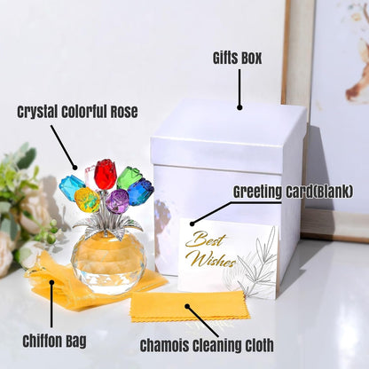 ✨🌹Crystal Colorful Rose Flower Collectible Figurine with Vase