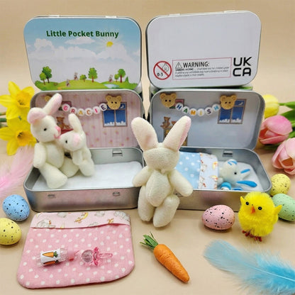 Bunny Easter Plush mummy and baby bunnies in Pocket Tin: role play sibling Gift, Easter gift