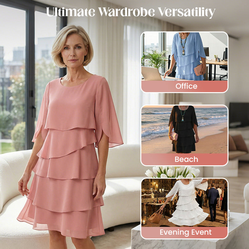 Women's Elegant Layered Ruffle Sleeve Dress – Effortless Style for Every Occasion 💃
