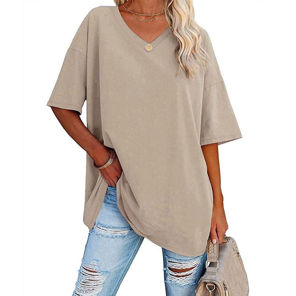 👚 Women's Plus Size V Neck T Shirts Summer Half Sleeve Tees Casual Loose Fit Cotton Tunic Tops 💖