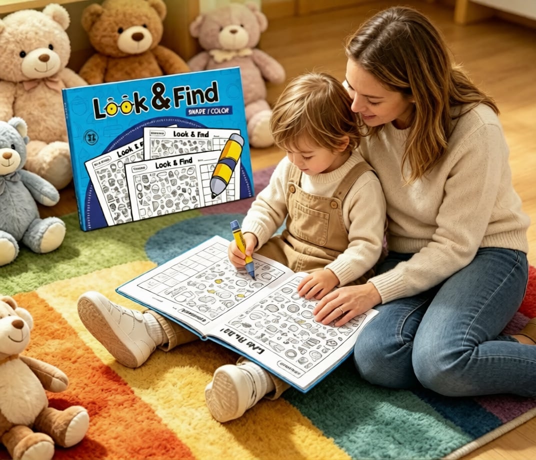✍️🧠Interactive Look & Find Coloring Book - ✨Ages 3+, 1000+ Pictures, Preschool Learning & Family Fun