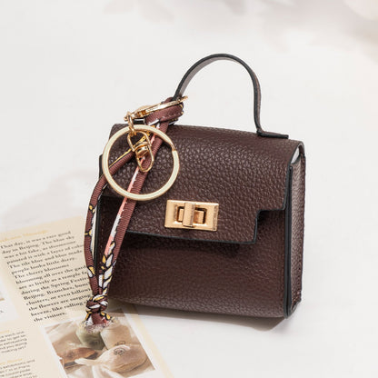 Mini Square Bag Pendant Keychain - High Quality Leather with Colorful Strap