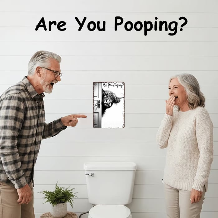 😂Vintage Highland Cow Sign – Funny"Are You Pooping?" Wall Decor