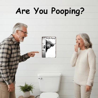 😂Vintage Highland Cow Sign – Funny"Are You Pooping?" Wall Decor