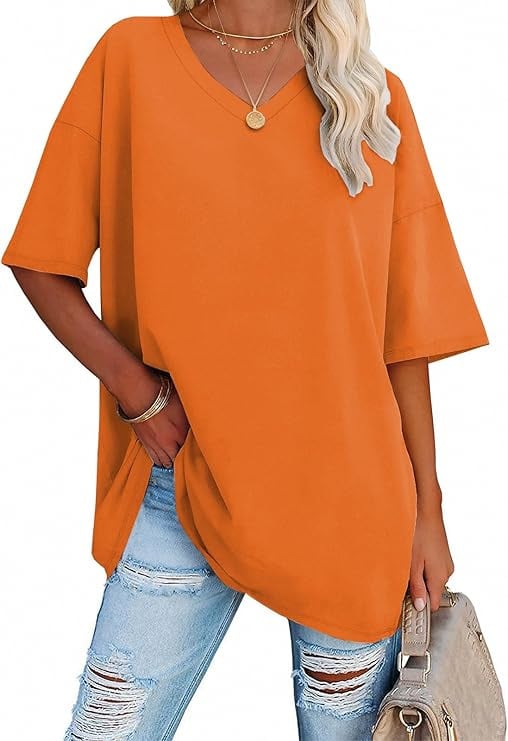 👚 Women's Plus Size V Neck T Shirts Summer Half Sleeve Tees Casual Loose Fit Cotton Tunic Tops 💖