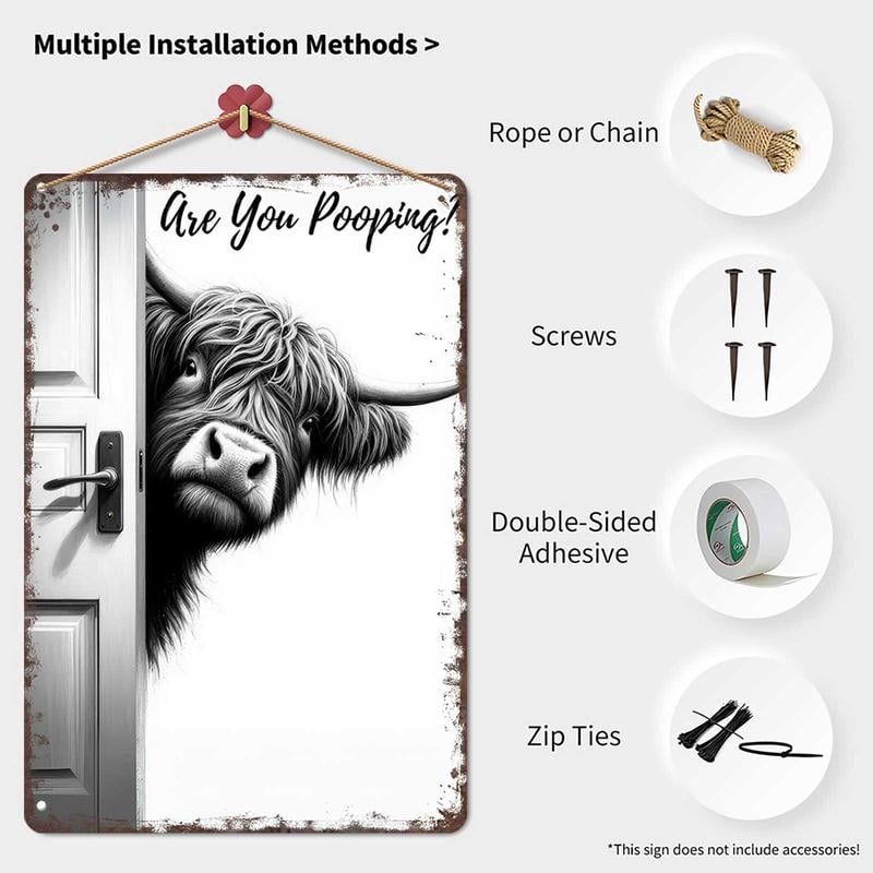 😂Vintage Highland Cow Sign – Funny"Are You Pooping?" Wall Decor