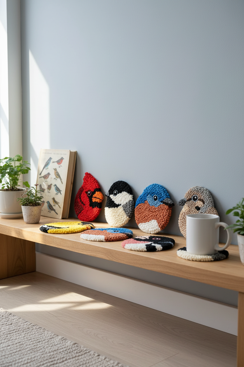 🧵Beginner-Friendly🐦DIY Bird Coasters Punch Needle Kit☕(Quick-Dry, Moisture-Proof & Easy-Clean)