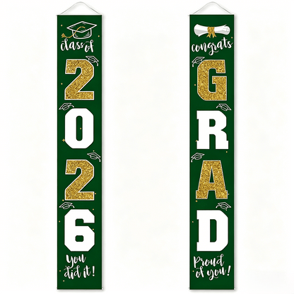 🎓Class of 2026 Graduation Banner 11.8" x 70.87" | Congrats Grad Front Door Porch Decor for Graduation Party (✨Set of 2)