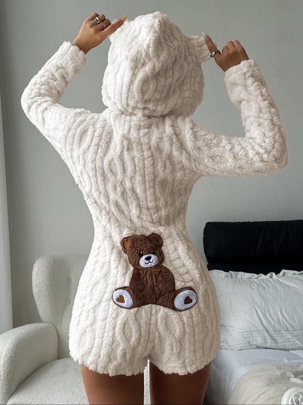 🧸Women's Cute Teddy Bear Embroidered Hooded Fleece Sweatshirt