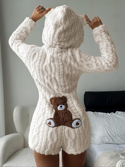 🧸Women's Cute Teddy Bear Embroidered Hooded Fleece Sweatshirt