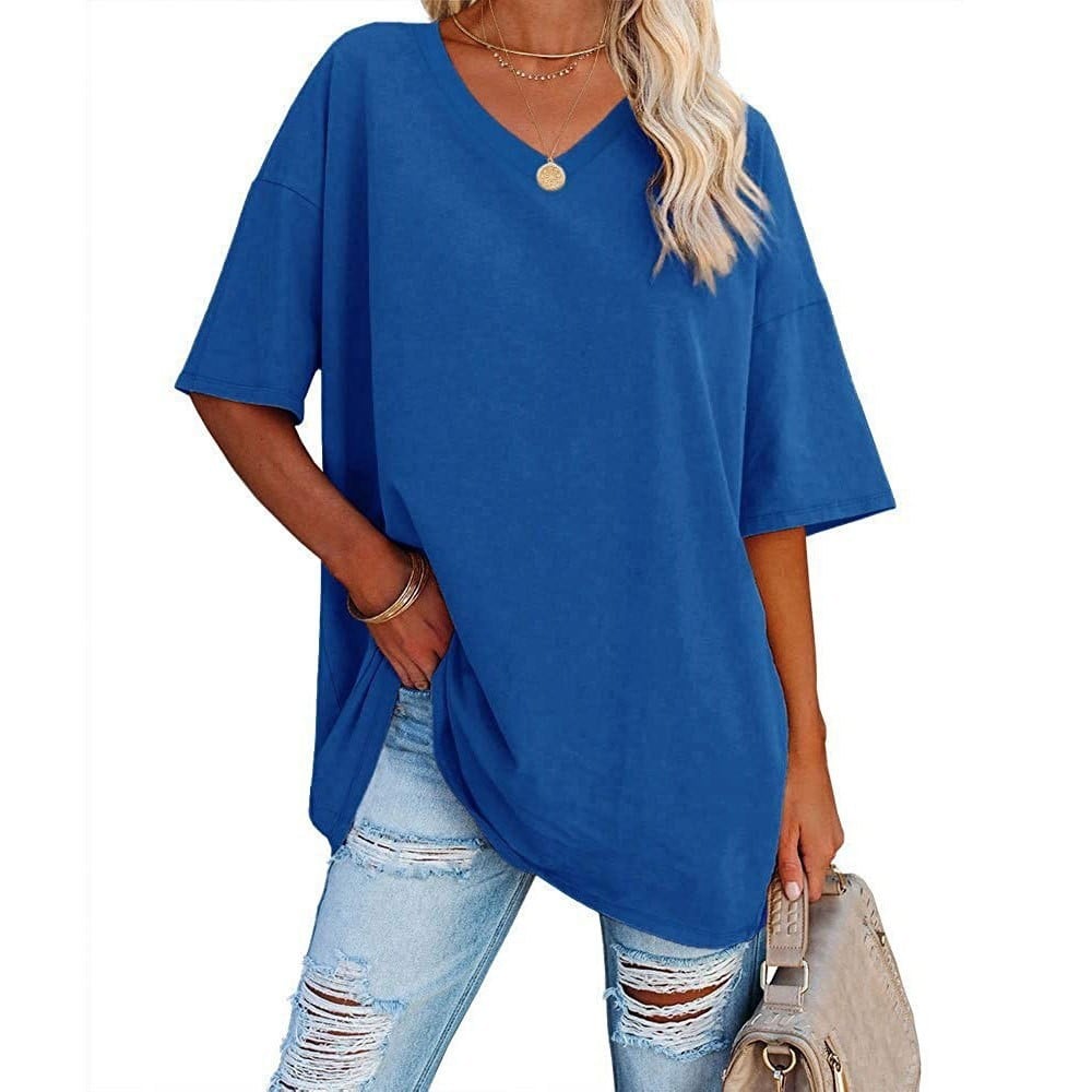 👚 Women's Plus Size V Neck T Shirts Summer Half Sleeve Tees Casual Loose Fit Cotton Tunic Tops 💖