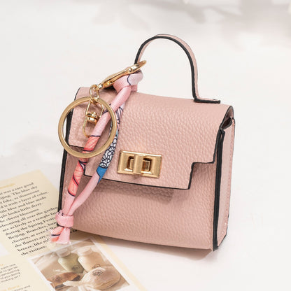 Mini Square Bag Pendant Keychain - High Quality Leather with Colorful Strap