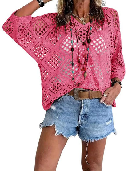 Handmade Crochet V‐Neck Boho Top | Apricot Summer Essential
