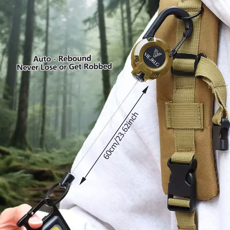 🏆Keychain with retractable carabiner 🎣 – 65 cm steel lanyard, sturdy badge holder, lightweight EDC accessory for keys, ID cards, and outdoor use