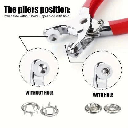 🧵 Sewing Kit with 100pcs Metal Buttons – Manual Pliers Tool Included