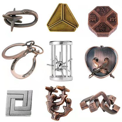 Jumbo Metal Brain Teaser Puzzles for Adults - 4 Pack Challenging 3D Mind Games
