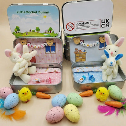 Bunny Easter Plush mummy and baby bunnies in Pocket Tin: role play sibling Gift, Easter gift