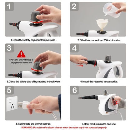 Handheld Pressurized Steam Cleaner | 11-Piece Accessory Set for Home & Car Deep Cleaning