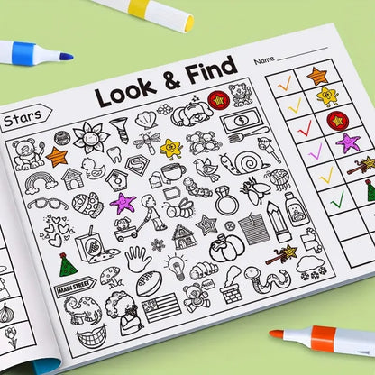 ✍️🧠Interactive Look & Find Coloring Book - ✨Ages 3+, 1000+ Pictures, Preschool Learning & Family Fun