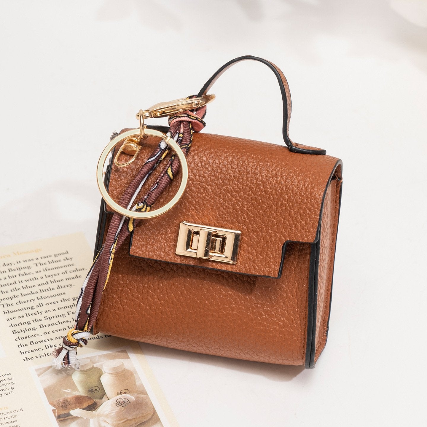 Mini Square Bag Pendant Keychain - High Quality Leather with Colorful Strap