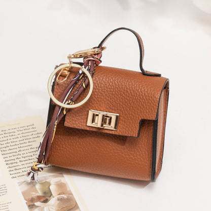 Mini Square Bag Pendant Keychain - High Quality Leather with Colorful Strap