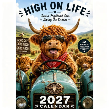2027 Funny Highland Cow Wall Calendar A4 Hanging Calendar