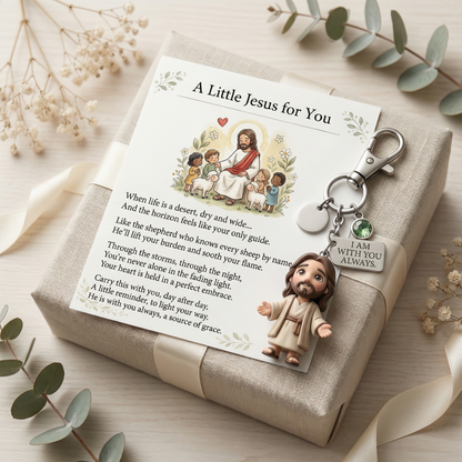 "A Little Jesus for You" - Comforting Pocket Reminder Keychain & Poem Card Gift Set 🌟🙏