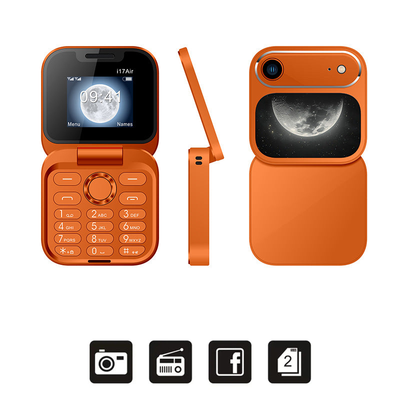 New I17 Air Mobile Phone Orange Hot Sale Foreign Language Foldableing Flip Button Backup Mobile Phone Multi-Language