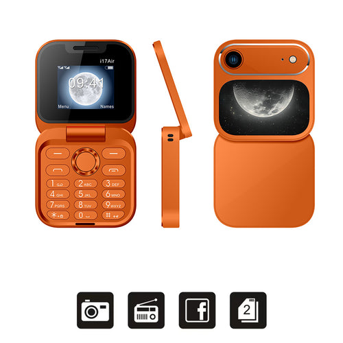 New I17 Air Mobile Phone Orange Hot Sale Foreign Language Foldableing Flip Button Backup Mobile Phone Multi-Language