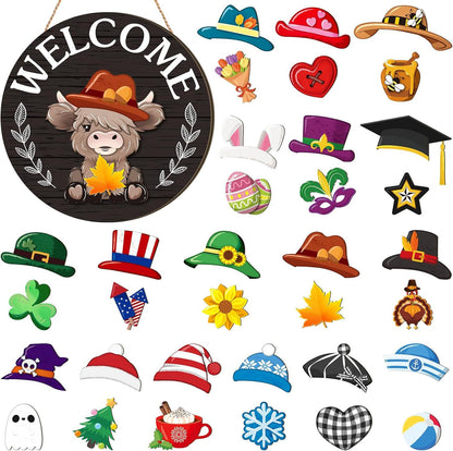 35pcs Interchangeable Welcome Sign Highland Cow Sign