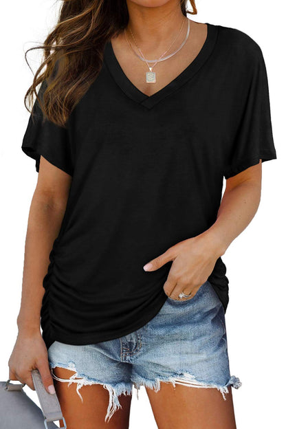 Limited time sale🔥Women's Short Sleeve V Neck Dolman Tops with Side Shirring