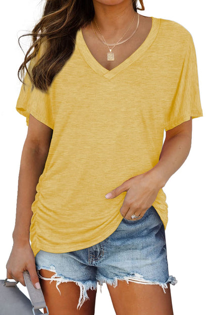 Limited time sale🔥Women's Short Sleeve V Neck Dolman Tops with Side Shirring
