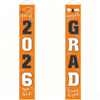 🎓Class of 2026 Graduation Banner 11.8" x 70.87" | Congrats Grad Front Door Porch Decor for Graduation Party (✨Set of 2)