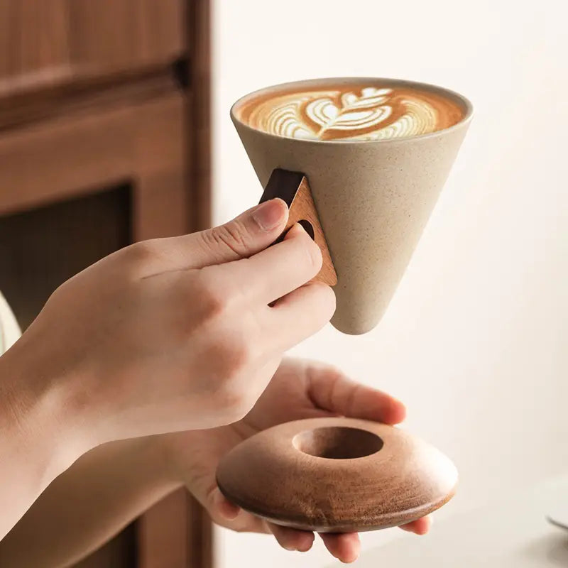 Wabisabi Conical 8.45 oz/245 ml Coffee Cup, Beverage Drinkware with Handle Porcelain Mug for Coffee & Tea