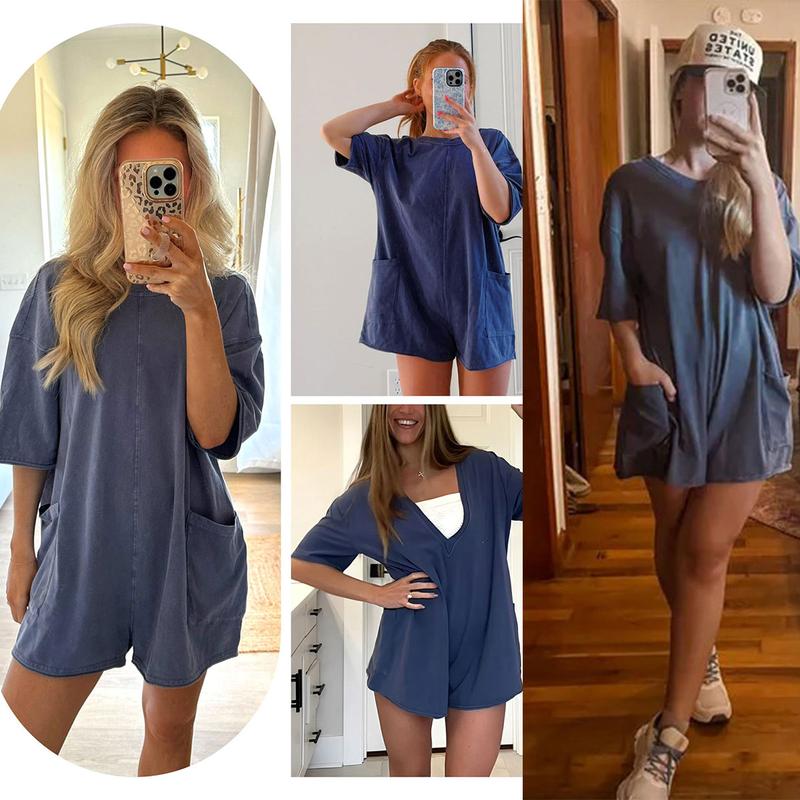 Women's Oversized Athletic Jumpsuit Casual Romper Overall Workout Tee Hot Short Romper