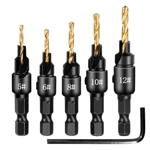 🛠️ 5PCS Countersink Drill Bit Set – Precision Drilling for Perfect Screw Holes