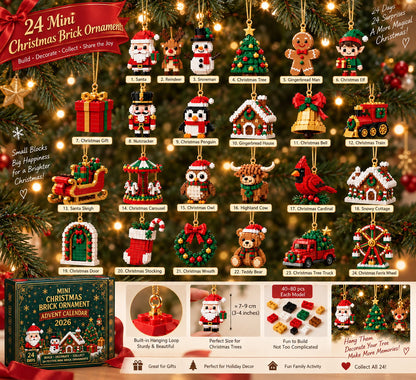 ⏳ Last Day 49% OFF – 🎄24-Day Mini Christmas Brick Ornament Advent Calendar | 24 Unique Buildable Holiday Designs with Hanging Loops for Trees, Garlands & Festive Displays 🧱