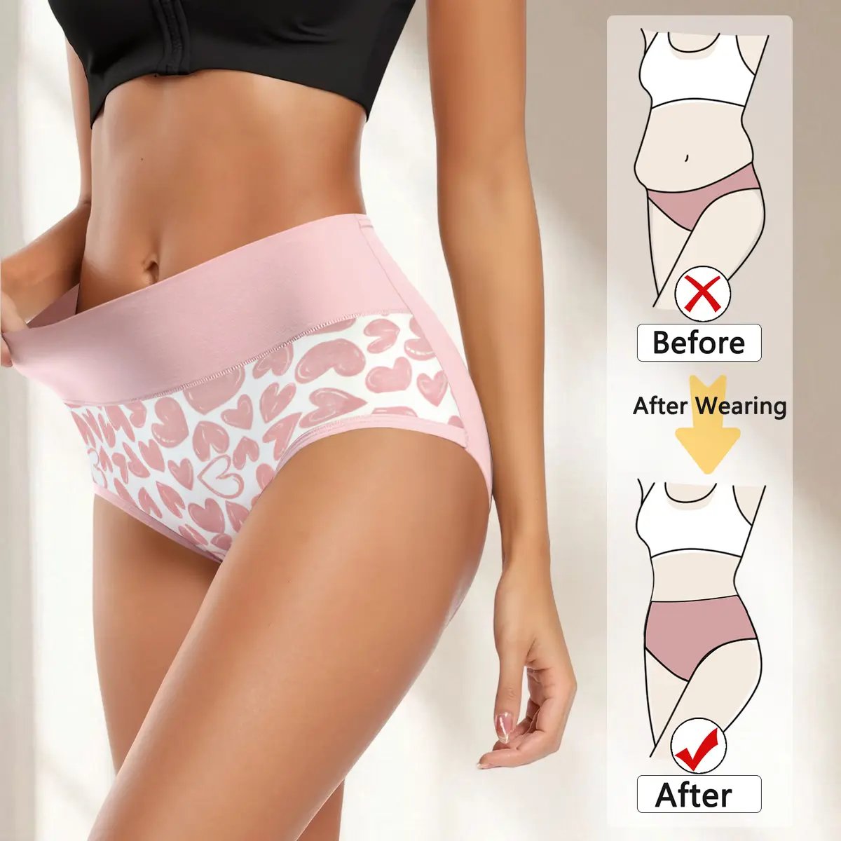 🔥❤️Women's Cotton Panties - 6 Pack Cute Love Print Briefs with Stretchy Waistband & Double Layer Crotch Soft Breathable Underwear for Everyday Wear🩲