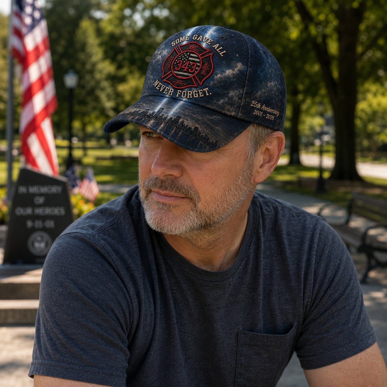 🔥Never Forget 343 Memorial Cap – Embroidered Tribute Design🧢(Breathable & Lightweight Comfort & Unisex Fit)